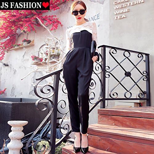 Amazon Co Jp バイカラーオールインワン レース ロングパンツ パーティードレス Jsファッション 女子会 Ss Sh ホワイト ブラック Sサイズ 服 ファッション小物