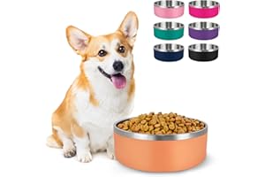 LIHONG Stainless Steel Dog Bowls for Small Meidum Sized Dogs,Dog Food Water Bowls No Slip,Dishwasher Safe(40oz,Orange)