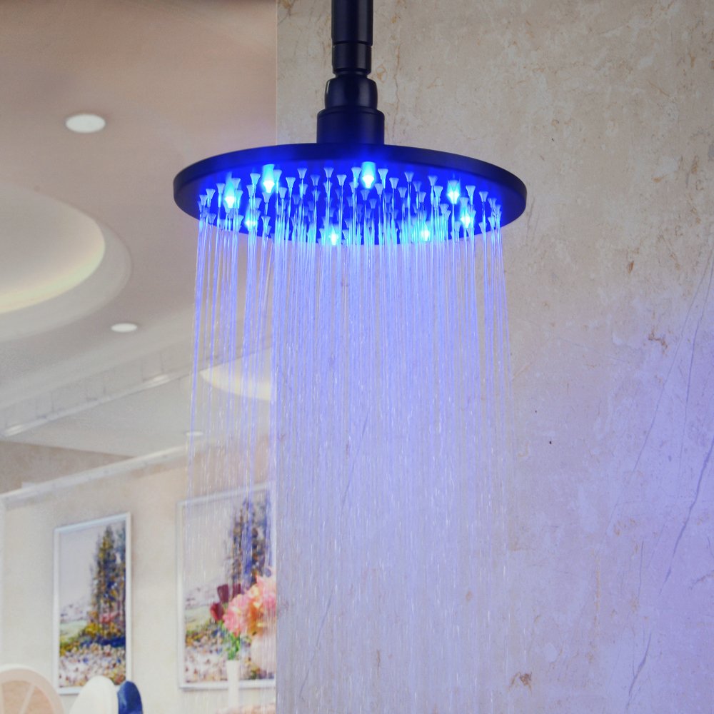 HiendureTM Stainless Steel 8 Inch Round LED Rain Shower Head, Oil