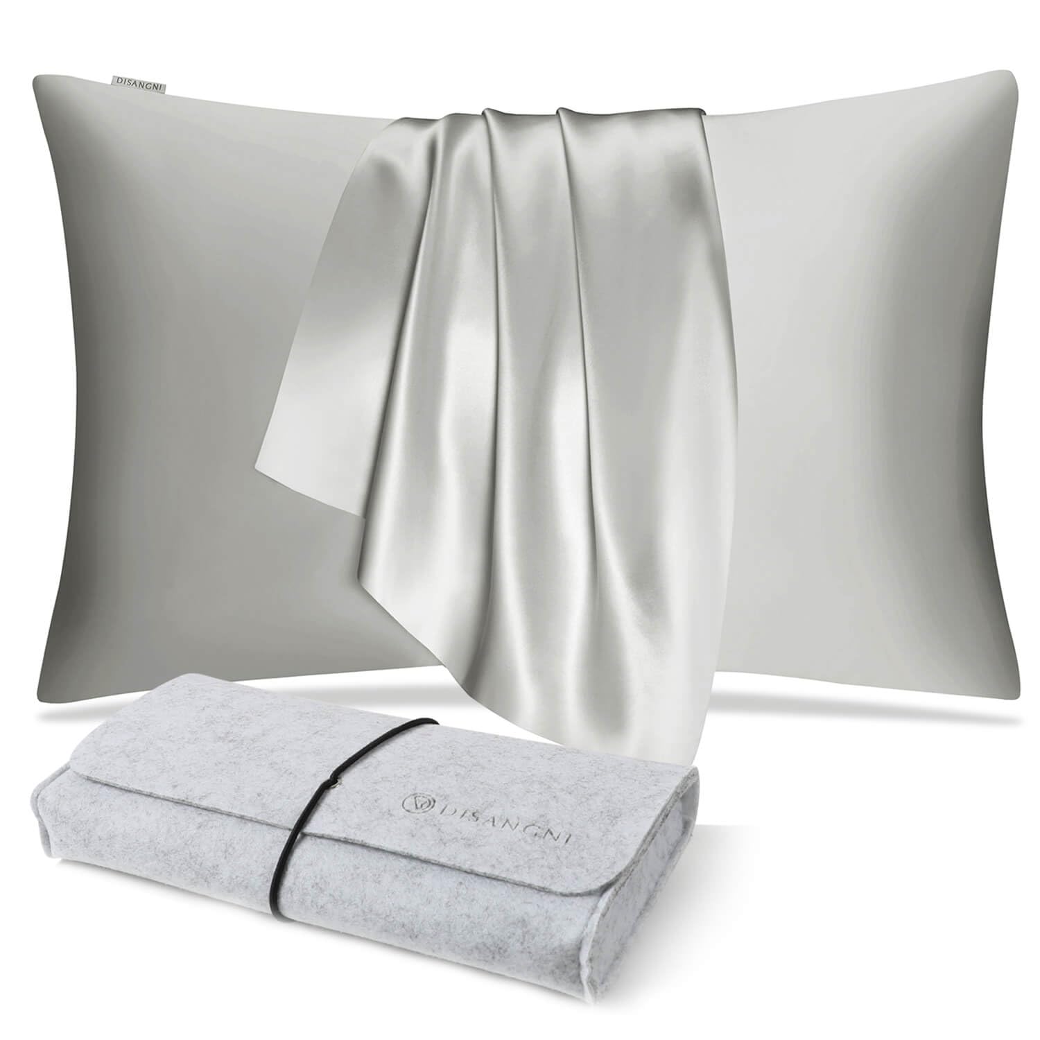 DISANGNI 100% Natural Mulberry Silk Pillow case for Hair and Skin with Hidden Zipper 22 Momme Both Sides Real Silk Pillow Case (1pc 51x66cm, Light Grey) — image 1