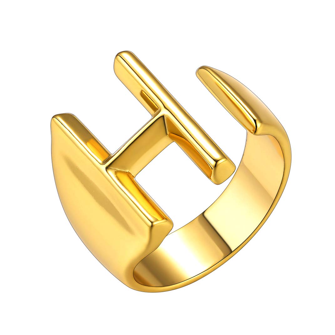GoldChic JEWELRY Women’s Statement Ring with Initial H, Gold Letter F Rings Open Ring for Women