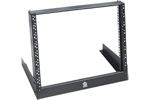 RIVECO 8u Tabletop Rack for Audio & Network, Desktop Rack Shelf Tappered Holes Open Frame Sound Recording Shelf Free Standing 2 Post Black