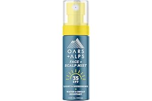 Oars + Alps Face & Scalp Sunscreen Spray Mist, SPF 35 Facial & Hair Sunscreen, Protects from Blue Light, Incfused with Aloe Vera + Cucumber, Water & Sweat Resistant, Summer Splash Scent, 1.5oz