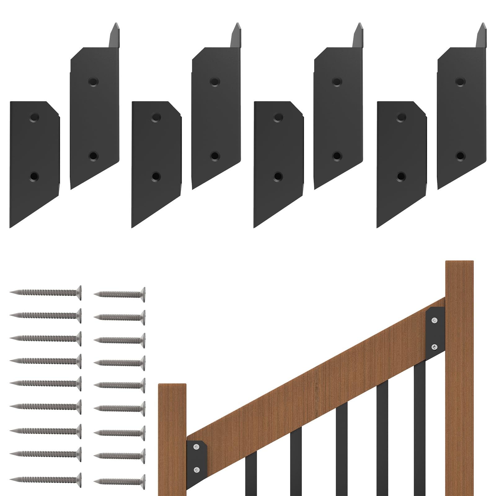 Photo 1 of Prriszo 8 Pcs Deck Railing Bracket, 201 Stainless Steel 2 x 4 Deck Railing 30° Stair Connector, Railing Wood Post for Handrail and Wooden Stair end Connection Installation(4 Pairs)