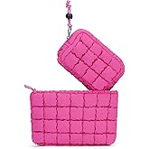 ANKICK Quilted Makeup Bag and Zip Card Pouch Key Chain Puffer Cosmetic Bag Travel Cute Makeup Bag Organizer Mini Coin Purse