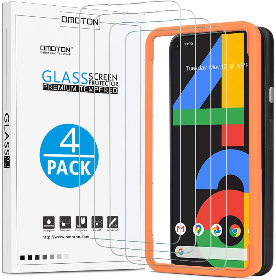 [4 Pack] OMOTON Screen Protector for Google Pixel 4a, Scratch Resistant/Easy-Install/Bubble Free/Tempered Glass Screen Protector Compatible with Google Pixel 4a