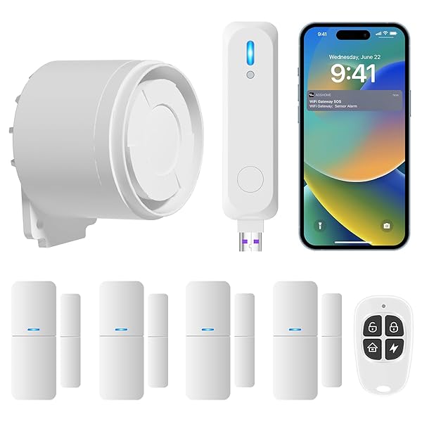GRSICO WIRELESS HOME ALARM SYSTEM 7-PIECE KIT, WIFI...