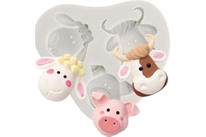 QDMOLDS Farm Animal Head Candy Molds Cow Sheep Pig Head Silicone Mold for Cupcake Topper Cake Decoration Fondant Chocolate Gu