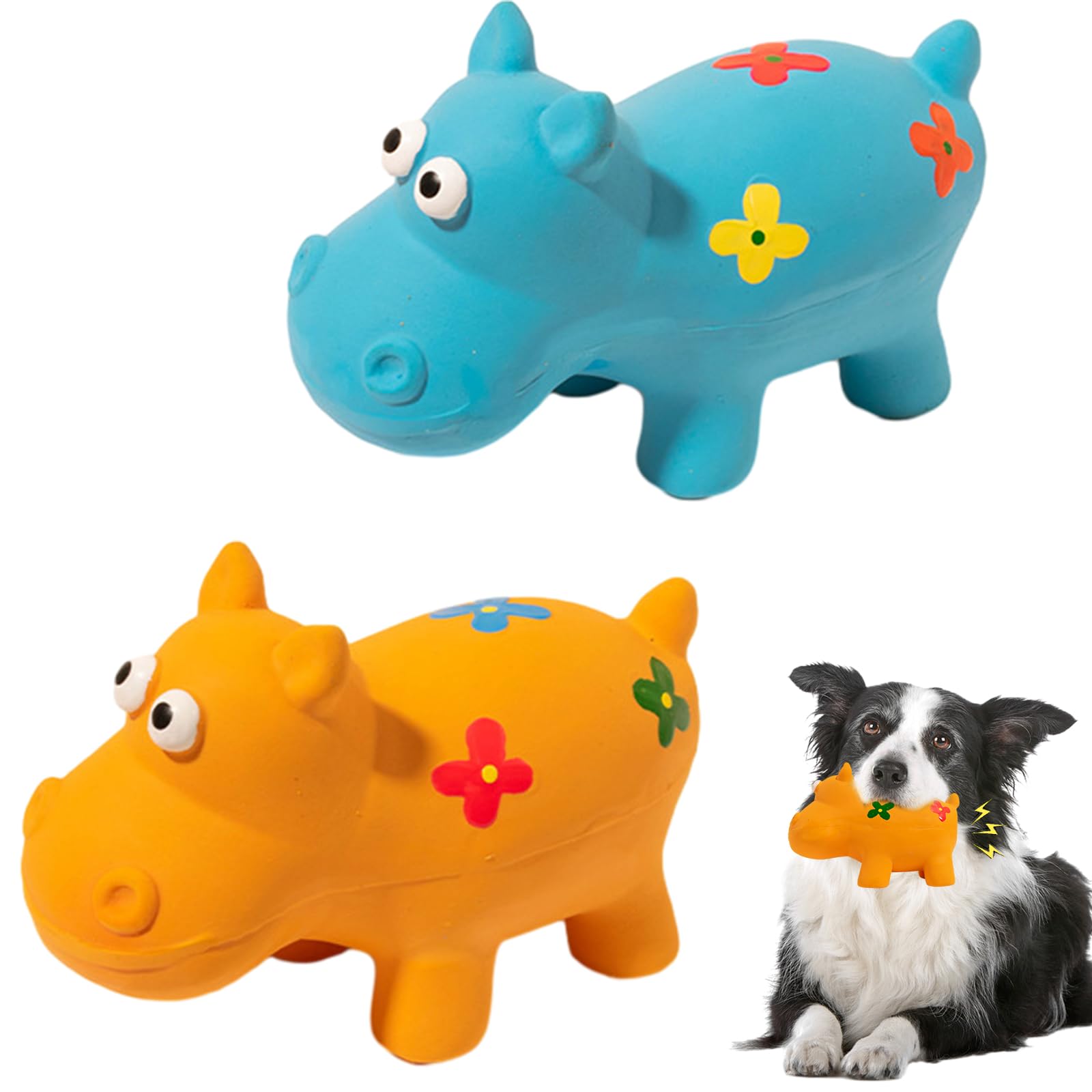 Fadcaer 2 Pcs Squeaky Dog Toys,Latex Puppy Toy with Squeaker for Small Dogs puppy Durable Natural Latex Dog Squeaky Toy Puppy Chew Toy Interactive Dog Toys for Playing Training,Teething (Blue&Orange)