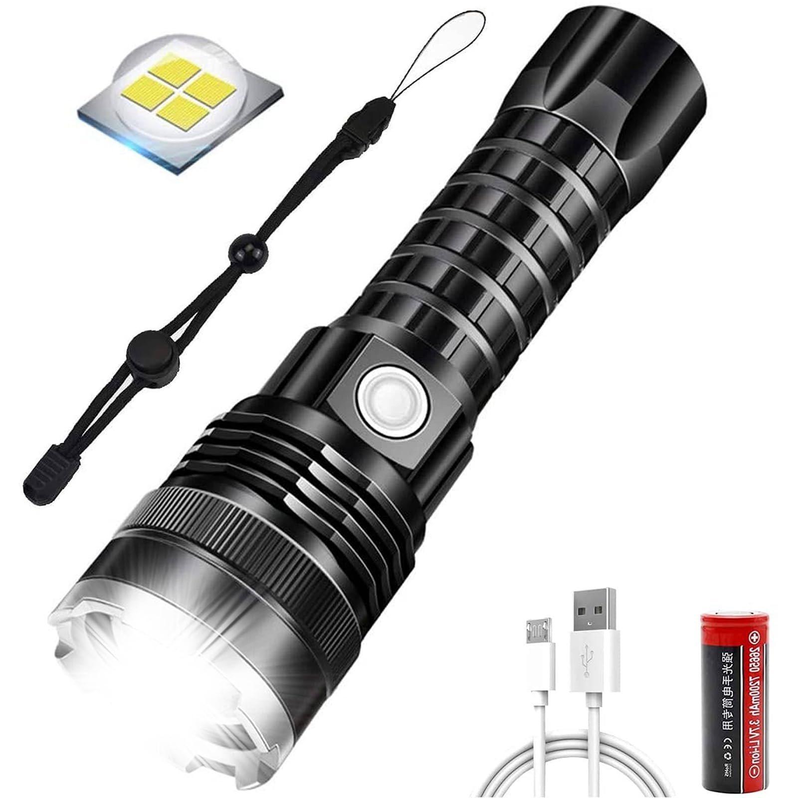 BESTSUN 12000 Lumen XHP70 LED Torch, LED Torch Super Bright Rechargeable Zoomable 5 Modes Tactical Torch Waterproof Handheld Flashlight Torches for Outdoor Camping Fishing Hunting