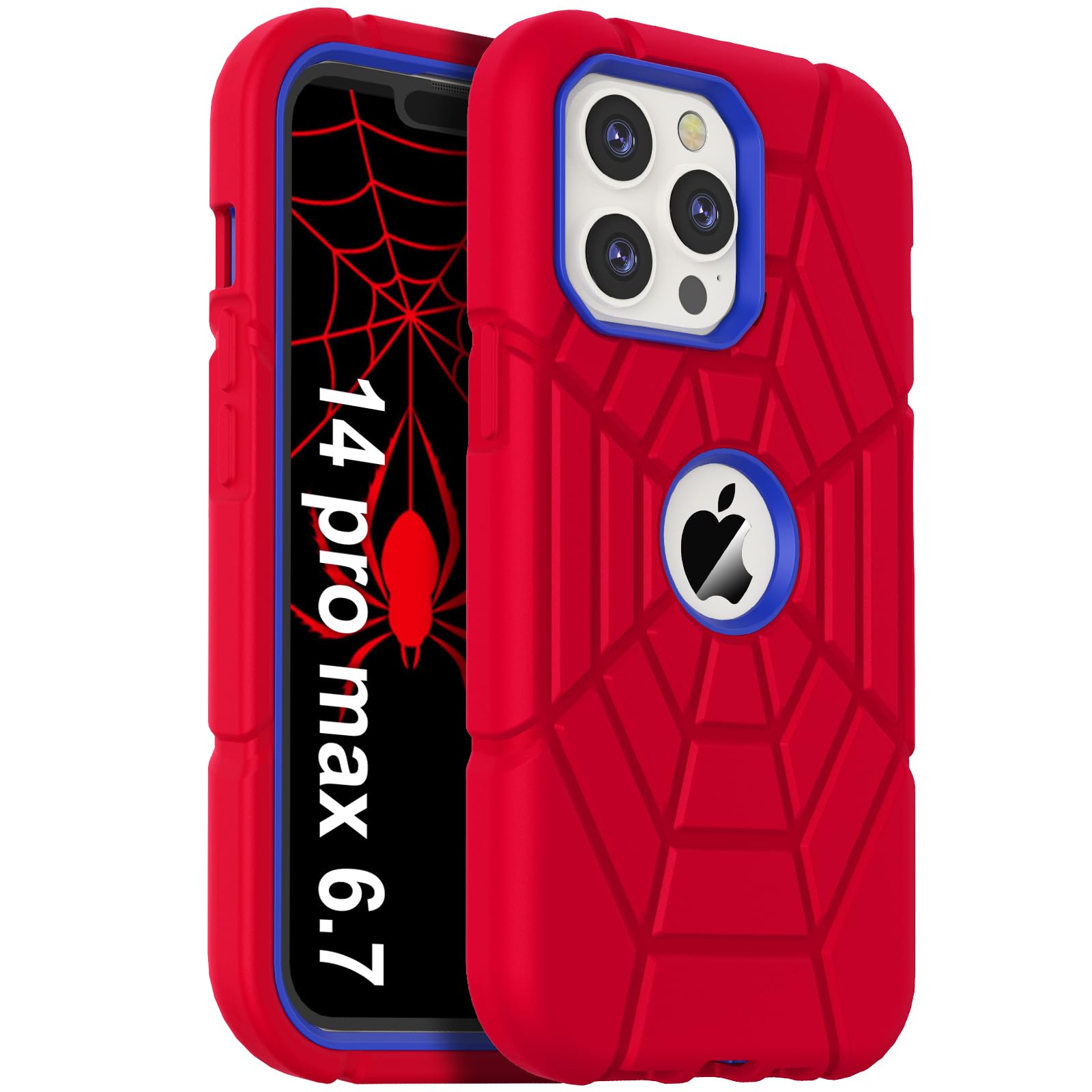 Grifobes Designed for iPhone 14 Pro Max Case for Boys, Thick Silicone 3-in-1 Heavy Duty Shockproof Rugged Protective i Phone 6.7 inch Rubber Cover (Red+Blue)