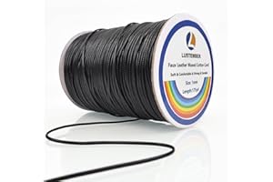 LUSTEMBER 1mm Faux Leather Waxed Cotton Cord, 175 Yards – Durable Necklace String, Soft and Textured Cord for Necklaces, Bracelets, and Jewelry Making