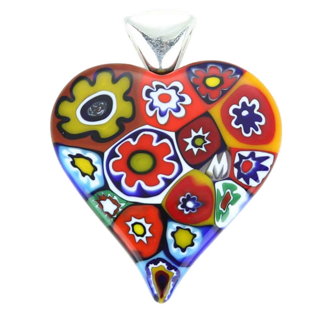Glass Of Venice Murano Glass Color Splash Millefiori Heart Pendant