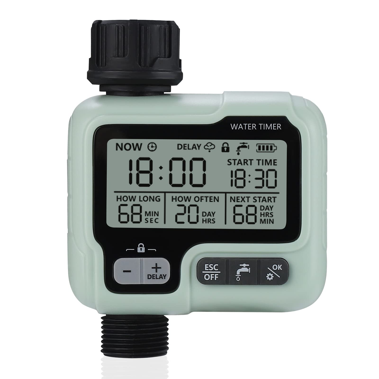 Johgee Water Timer, Watering Computer, Control Irrigation System for Garden Lawn, Automatic Irrigation, Rain Delay, Manual Control and Child Lock