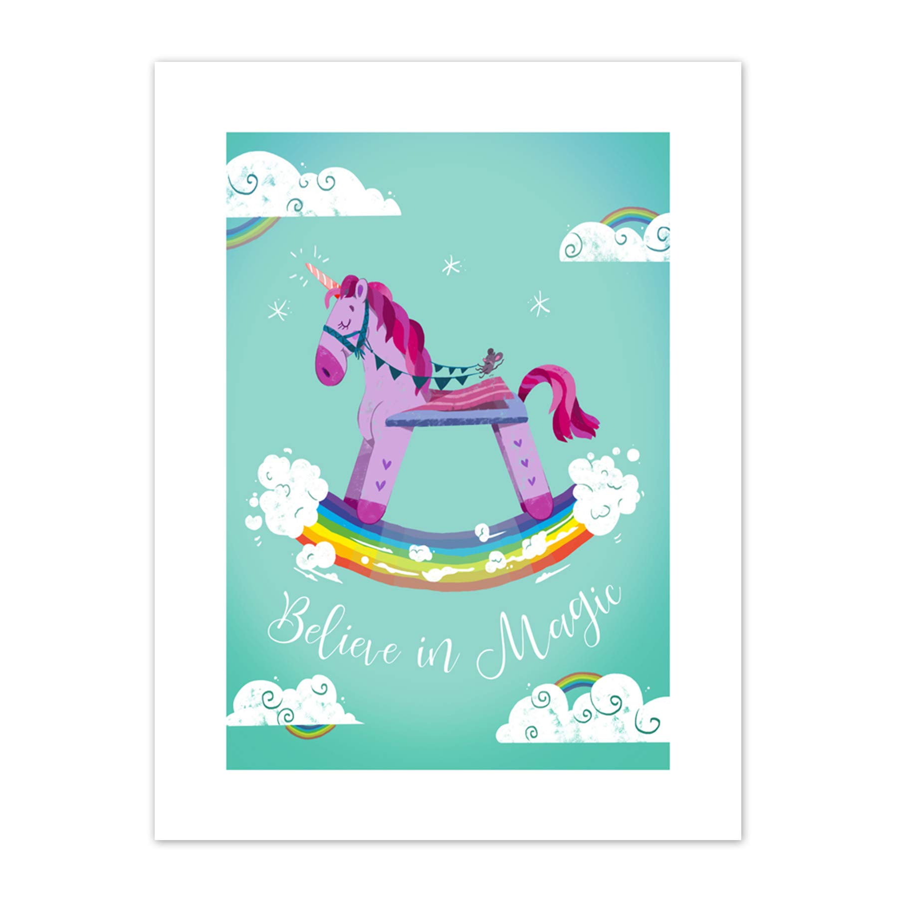 Wee Blue Coo Unicorn Believe in Magic Canvas Wall Art Print