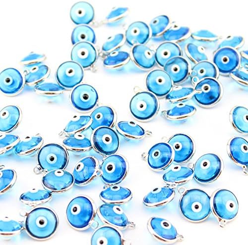 10 PCS Mini Evil Eye Pendant Charm Glass Jewelry Ornament Accessories Size 11mm (light blue)