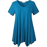 LARACE Plus Size Tops for Womens Summer Clothes Short Sleeve Shirts Casual V Neck Tunic Asymmetrical Blouses