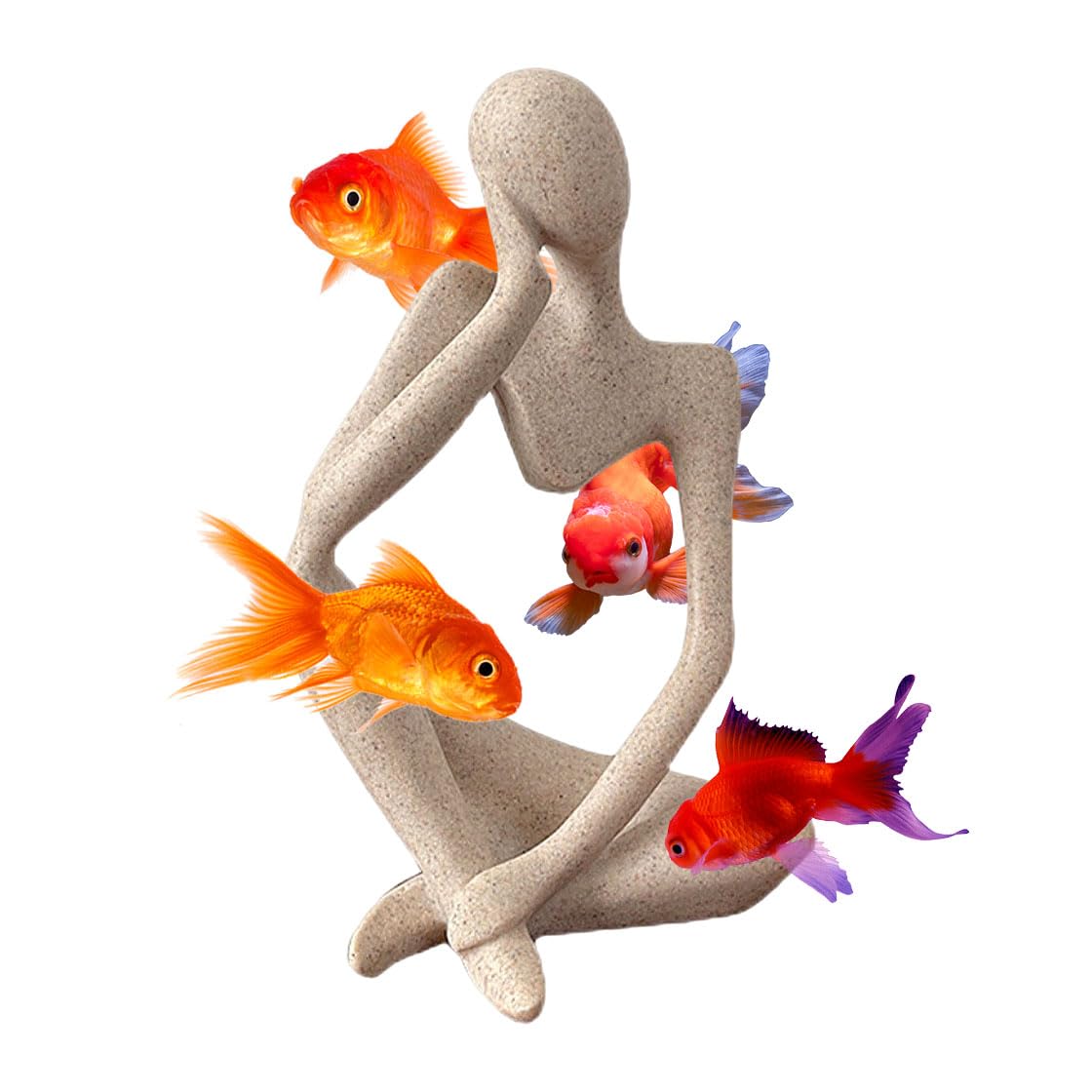 HyzaPhix Sandstone Thinker Statue Fish Tank Decorations Abstract Aquarium Ornament Art Sculpture Decor Decorative Figurines Resin Figure for Home Office (Left Thinker)