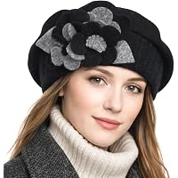 Rabbit Fur Beret Hat French Beret Cap Winter Warm Flowers  display picture 1