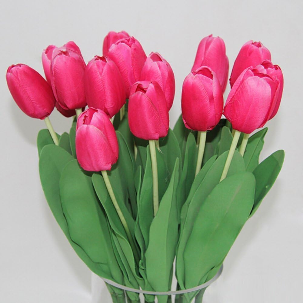 Amazon Com 10pcs Classic Artificial Flowers Silk Flowers Hot Pink Tulips For Wedding Bridesmaid Bridal Bouquet Home Decoration Pink Home Kitchen