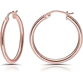 Hoops & Loops 925 Sterling Silver 2mm Hoop Earrings for Women & Men, 14K Gold Plated, Rose Gold, Black Hypoallergenic Lightweight High Polished Click-Top Hoops 15mm-60mm