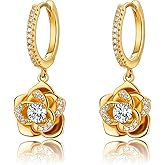 14K Gold Rose Flower Sterling Silver Stud Earrings For Women Dainty Rose Gold Pearl Earrings Hypoallergenic Earrings Cute Studs For Her Nickel Free