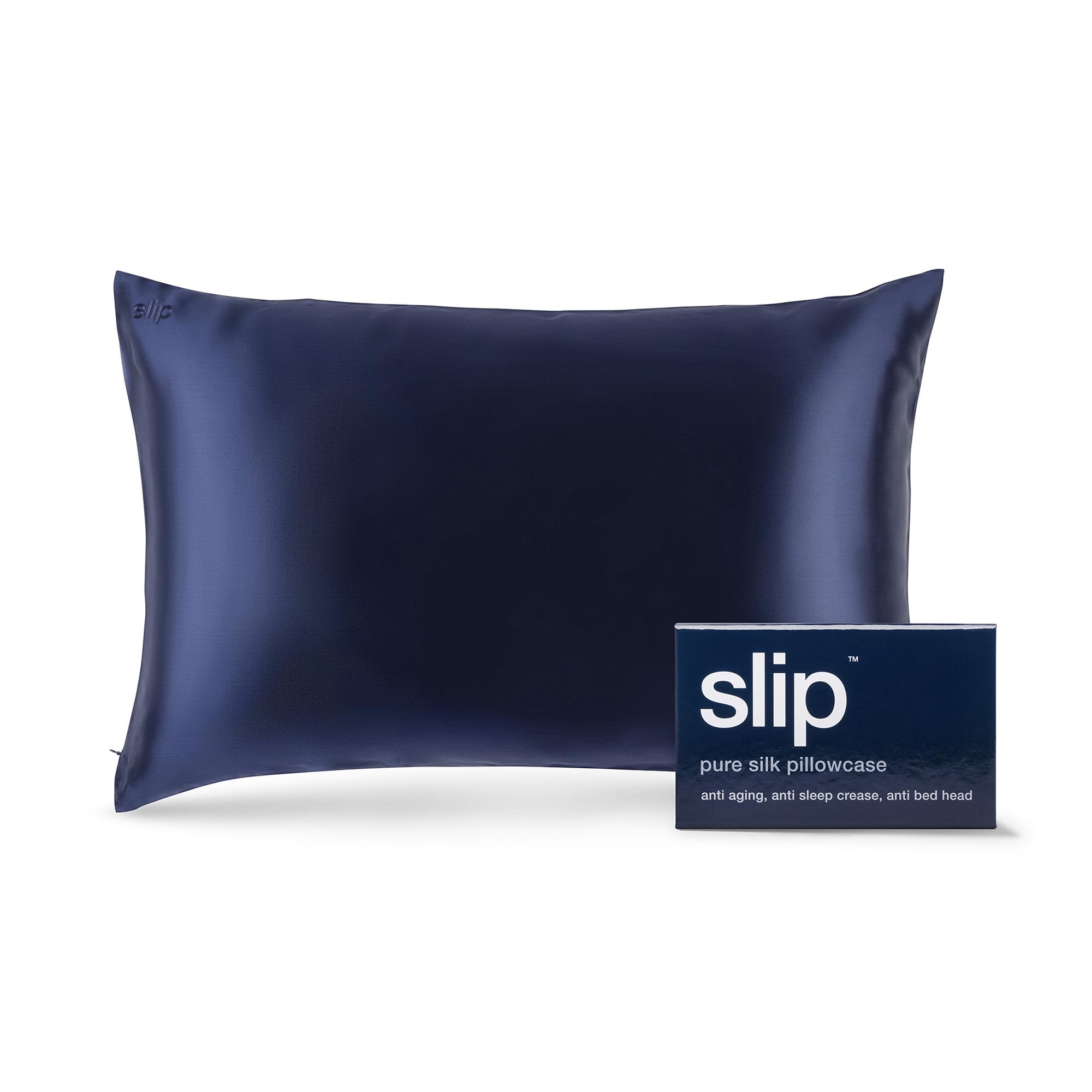 SLIP Queen Size Silk Pillowcase - 100% Pure Silk, 22 Momme Mulberry Slipsick - Navy - 20 x 30 Inch