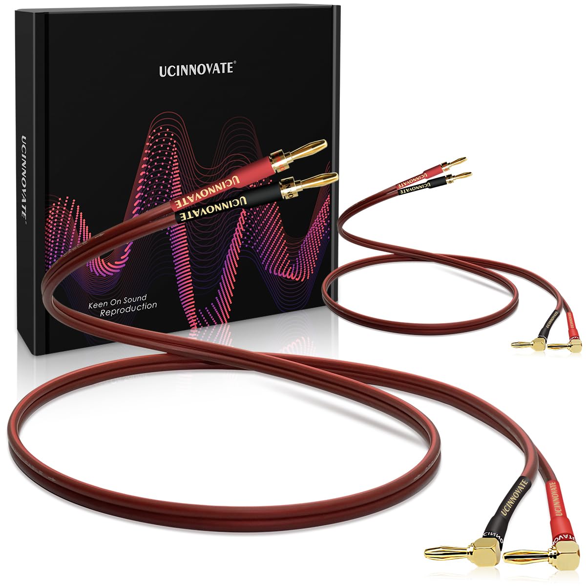 VVFLED Speaker Wire with Right Angle Banana Plugs, 2x 2m 14 AWG HiFi OFC Speaker Cable Leads with Gold-Plated Right Angle Banana Plugs for Audio Audiophile Amp (2m / 6.56FT)