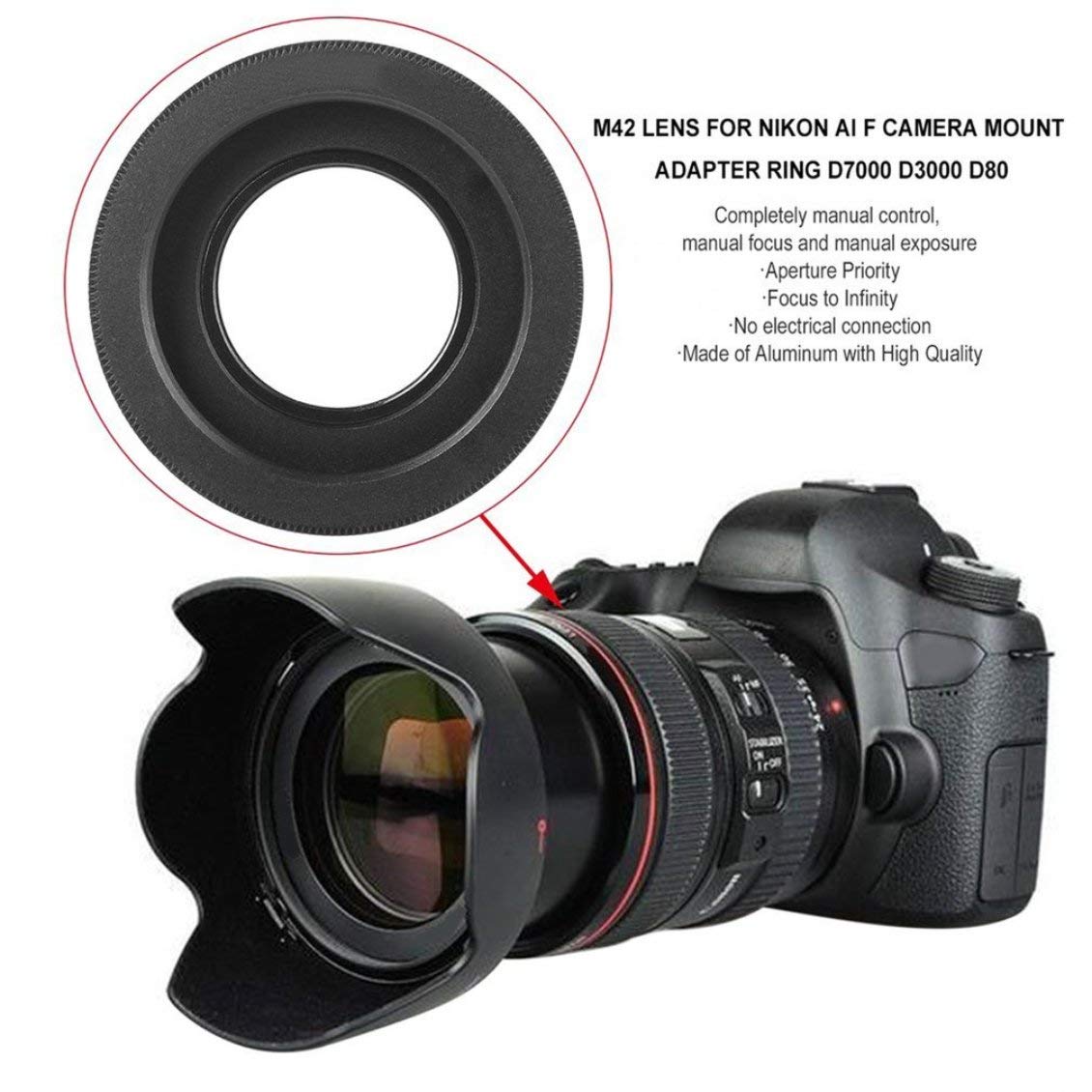 Amazon.com : M42 Mount Lens Aluminum Manual Focus and Manual Exposure  Adapter Ring for Nikon All F Camera D7000 D3000 D80 : Camera & Photo