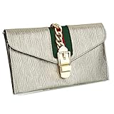 Designer Evening Envelope Clutch Bags Wristlet Purse Cross Body Bag with Chain (Gold)