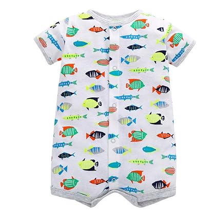 BeautyTop 0-24Monat Baby Mädchen Rundhals Karikatur Drucken Spielanzug Sommer Kurzarm Strampler Neugeborenes Baby Kleidung To