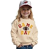 BOUTIKOME Kid Football Sweatshirt Girls Glitter Chenille Patch Game Day Pullover Rugby Long Sleeve Shirts Fall Tops