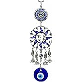 Turkish Sun,Moon &amp; Stars Evil Eye Wall Hanging, Blue Nazar Glass Decor, Celestial Guardian Ornament for Home -CL17