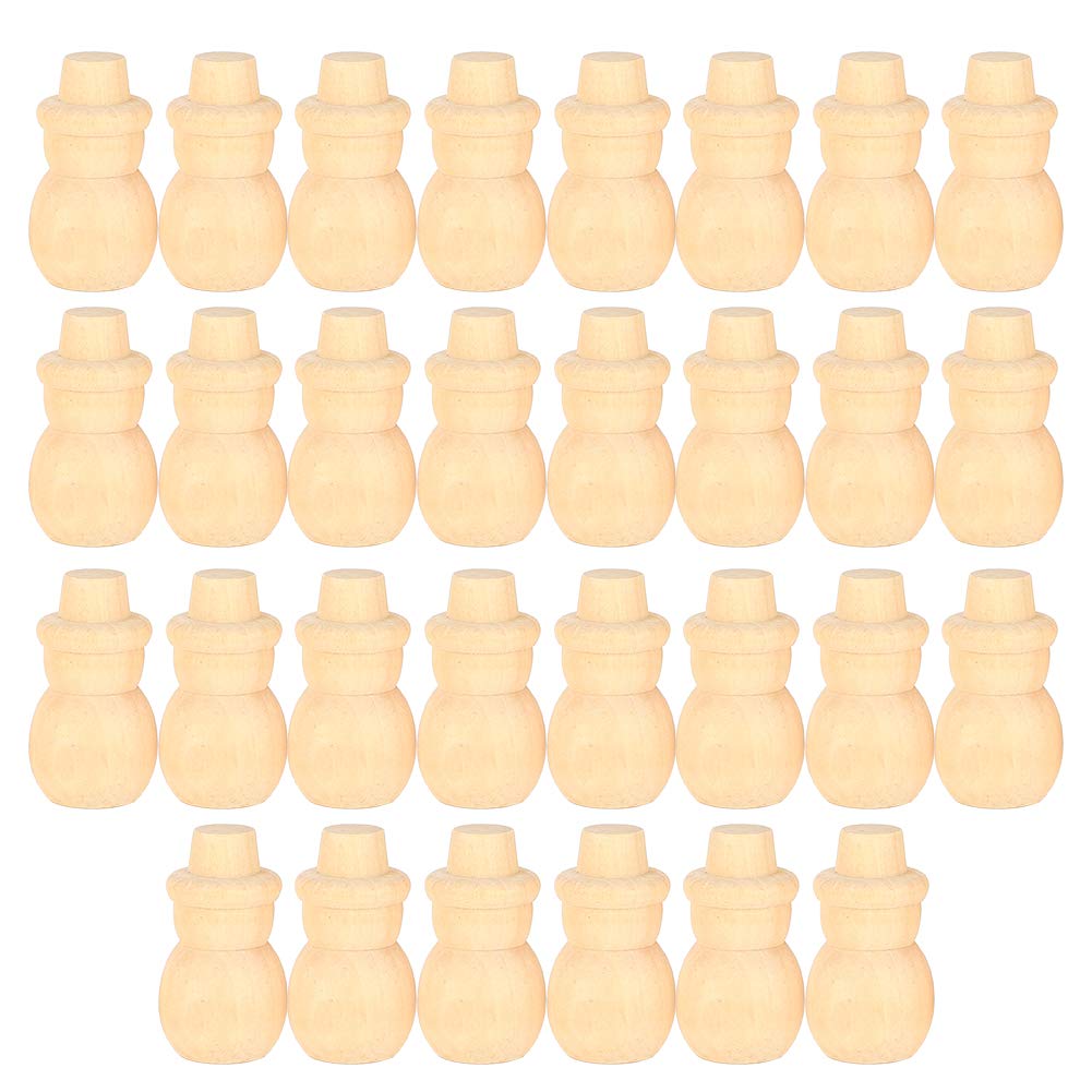 30pcs Wooden Peg Dolls Natural Unfinished Snowman Blank Bodies Unpainted Wood Shapes DIY Ornaments Solid Wood Decor Craft