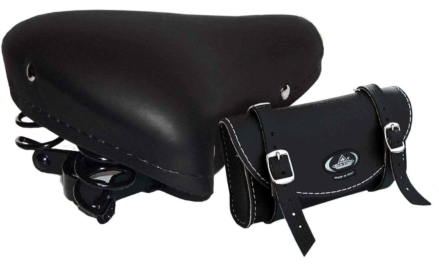 Montegrappa Vintage Bike Seat Saddle in Synthetic Leather (Black) + Montegrappa Storage Bag MOD. 0016 (Black)