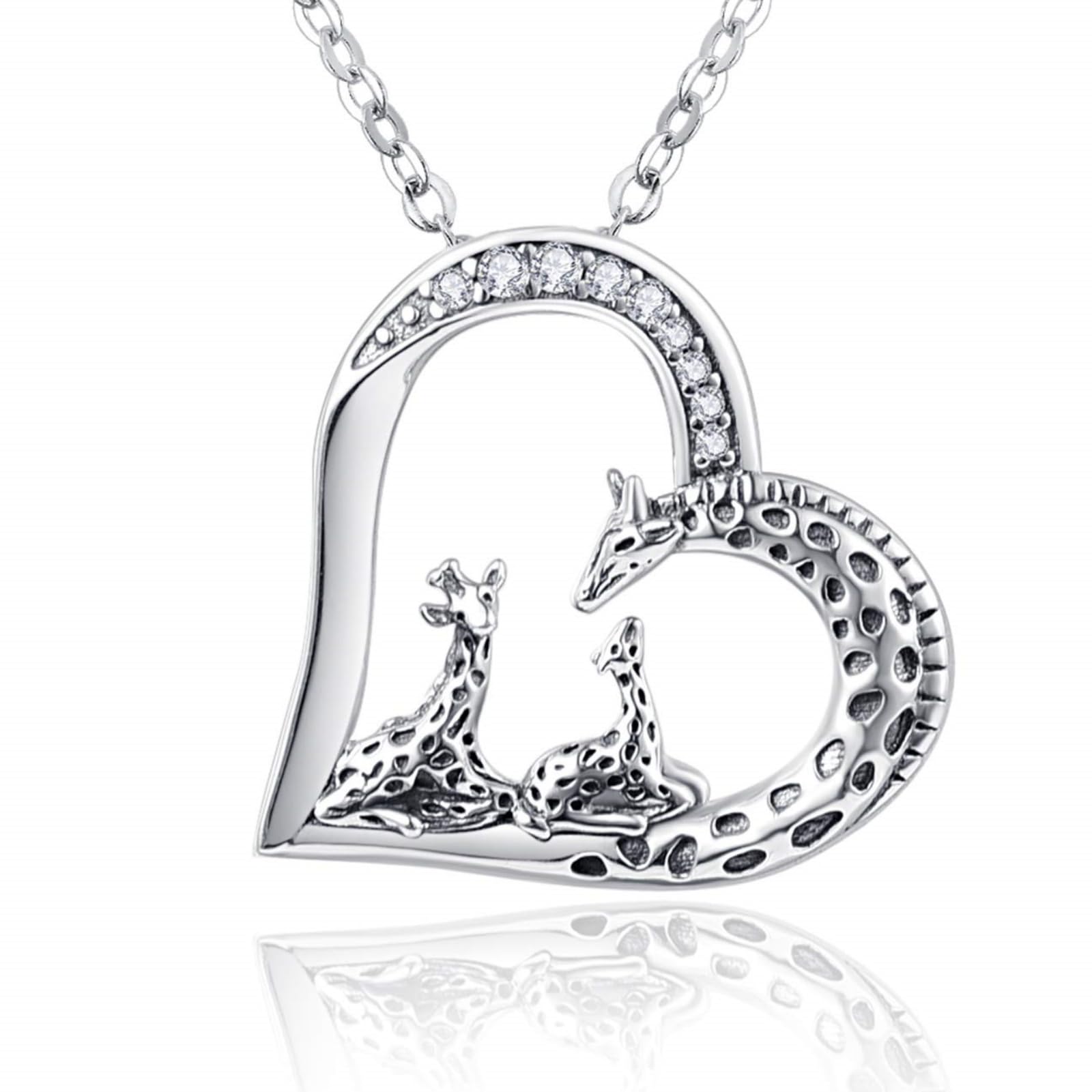 praymos Mothers Day Gifts for Mum Silver Necklace for Women Giraffes Gifts Pendant Necklace Mothers Day Gifts for Mum Daughter Heart Necklace