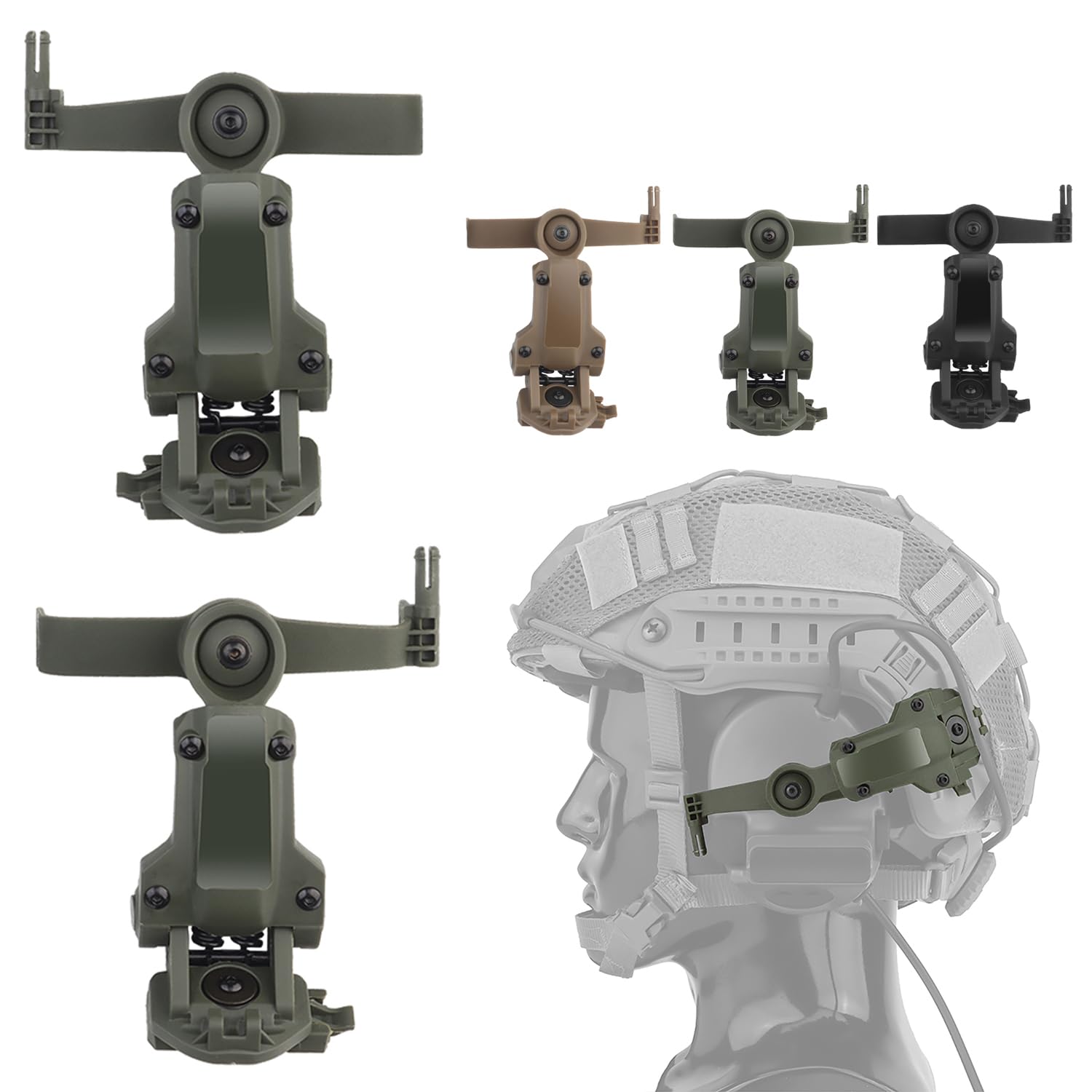 Fast Helmet ARC Rail Adapter COMTAC3 Tactical Pickup Headset Suspension Headphones Bracket Multi-Angle Rotation for OPS CoreARC & Team Wendy Rail, Hunting Earmuffs Support (Green)