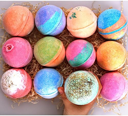 Bath Bomb Gift Set 12 Huge - 5Oz each - 100% Handmade with All Natural and Organic Ingredients - Perfect gift for her, mom, women, girl, girlfriend