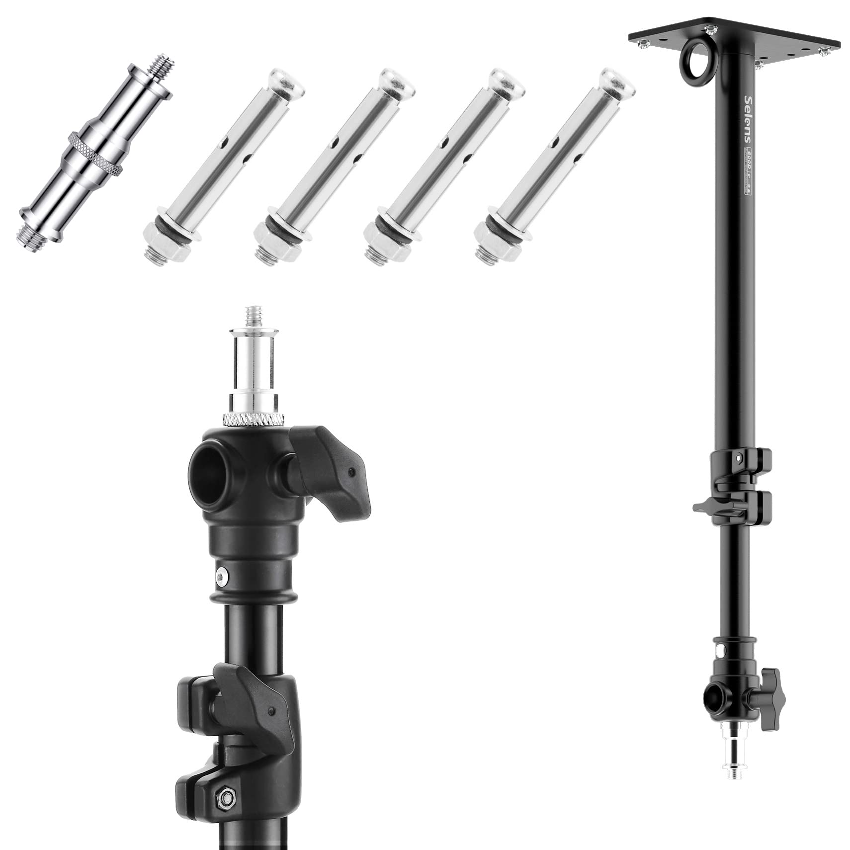 Selens Photography Camera Wall Ceiling Boom Arm Mount Light Stand with 3/8" 1/4" Thread Mounting Up to 55cm Adjustable for Photo Studio Desk Monolights Strobe Light Softbox Overhead Video