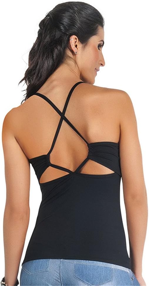 Workout Yoga Strappy Crisscross Open Back Racerback Sports Tank Tops with Built in Bra