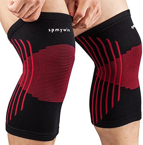 Spmywin Knee Sleeves (Pair) Arthritis Pain Relief Knee Support– Ideal for Running, CrossFit, Basketball and other Sports