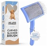 Curved Slicker Brush For Dogs, Goldendoodles &amp; Poodles With Long Hair, Med | Slicker Brush for Doodles, Gently Removes Mats, Tangles &amp; Loose Hair, Rounded Pins, Comfort Grip, Poodles &amp; Long-Haired Dogs