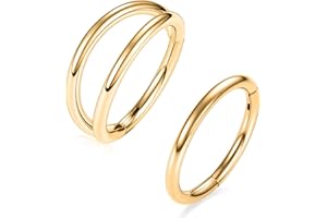 GAGABODY 2 Pcs Nose Rings 20G 18G 16G 14G 12G 10G 8G Surgical Steel Piercing Rings for Nose Septum Cartilage Helix Tragus Conch Rook Daith Lobe from 5mm to 16mm Seamless Hoop Unisex Hinged Earrings