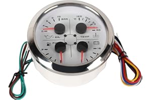4 in 1 Waterproof Fuel Level Gauge Oil Pressure Water Temperature Gauge 85mm Stainless Steel Car RV Boat Motorcycle (White °C