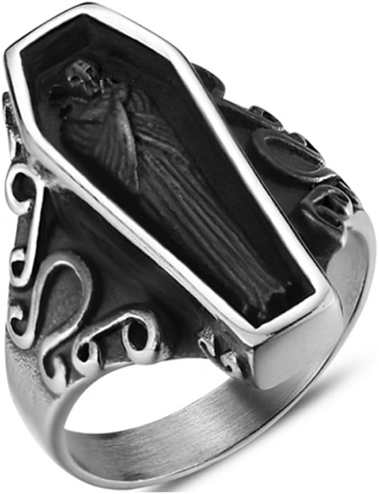 KKGAI Jewelry Vintage Portrait Vampire Coffin Ring for Men's Stainless