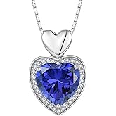FJ Love Heart Necklaces 925 Sterling Silver Birthstone Pendant Necklace Birthday Anniversary Jewelry Gifts for Women