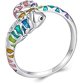 MUNDELL 925 Sterling Silver Plated Chameleon Adjustable Ring Koi Fish Wrap Rings Bird Open Statement Rings for Women Jewelry Gift