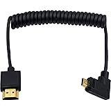 Duttek Micro HDMI to Standard HDMI Cable, Micro HDMI to HDMI Coiled Cable, Extreme Slim Left Angled Micro HDMI Male to HDMI M