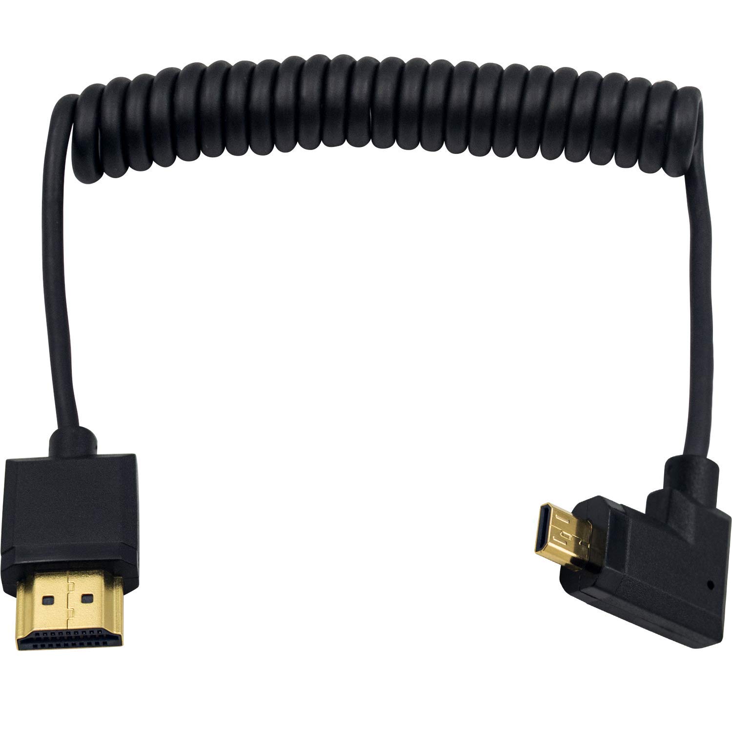 Duttek Micro HDMI to Standard HDMI Cable, Micro HDMI to HDMI Coiled Cable, Extreme Slim Left Angled Micro HDMI Male to HDMI Male Coiled Cable For 1080P, 4K, Ultra HD, 3D (1.2M/4FT)