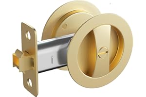 goldenwarm Brushed Nickel Round Pocket Door Lock, Pocket Door Hardware for 2-1/8'' Round Bore Hole, Pocket Door Handles Fit 1-1/4'' to 2'' Thickness Sliding Door 2-3/8'' Latch 1 Pack
